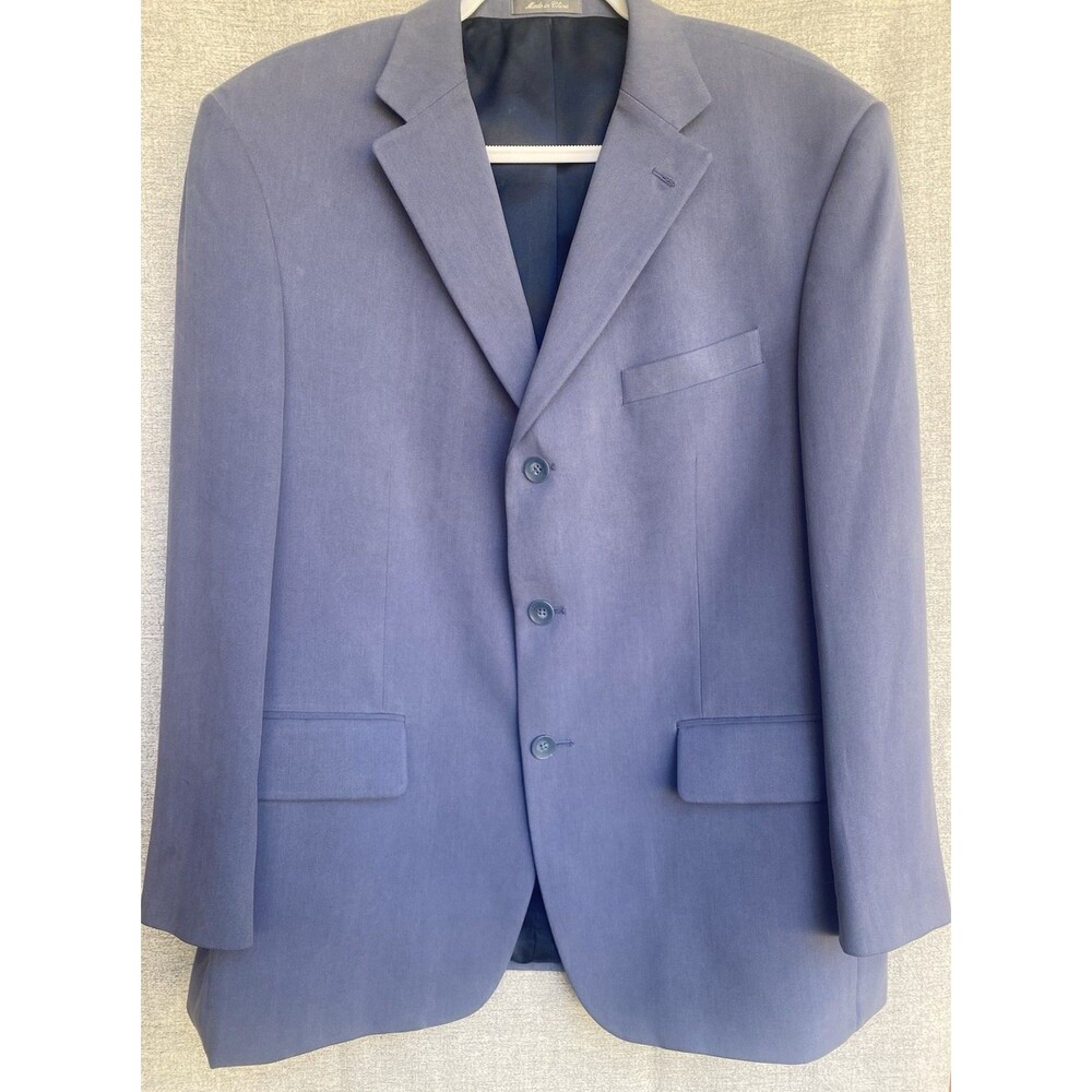 Oscar de la Renta 44S Steel Blue Herringbone Wool Blazer Sport Coat Classic